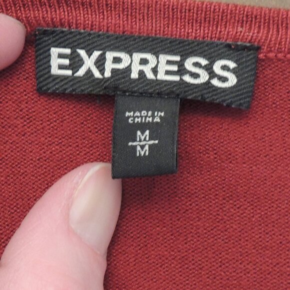 Express Ruched Long Sleeve Bodycon Midi Dress – Burgundy Red, Size M - Picture 5 of 6